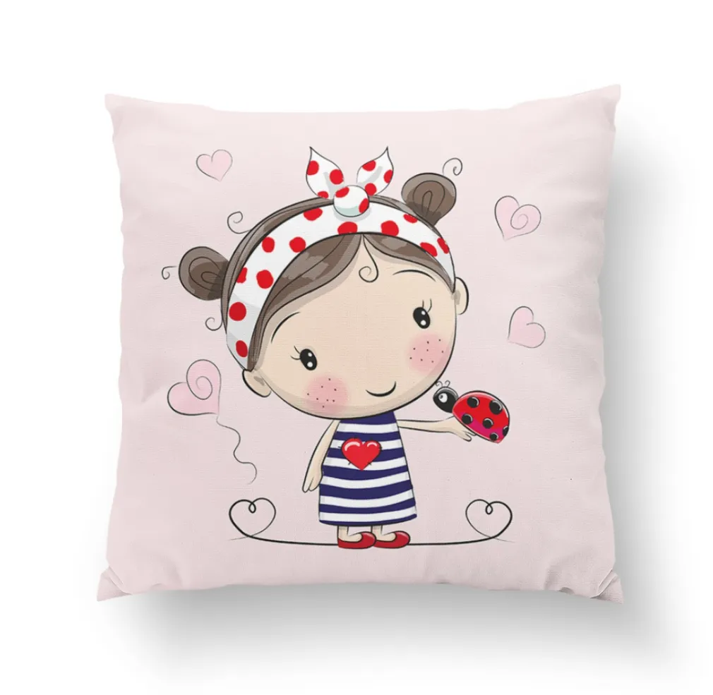 Lány és a katica prémium párna