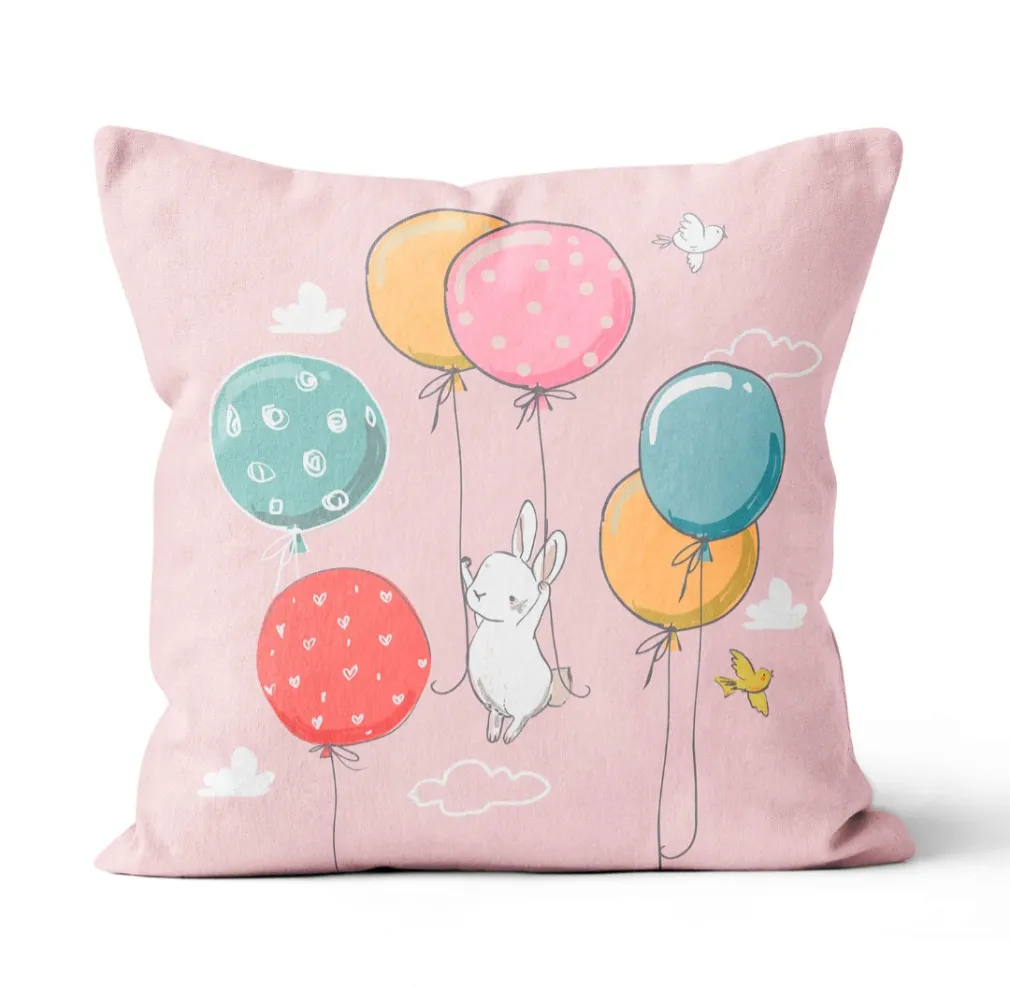Nyuszi és a lufik rózsaszín prémium párna
