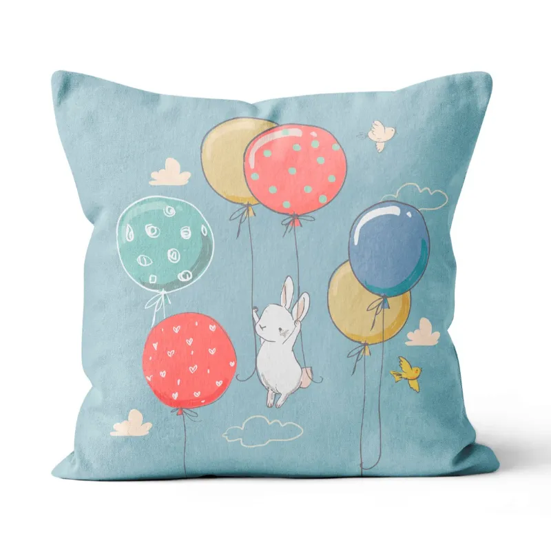 Nyuszi és a lufik kék prémium párna