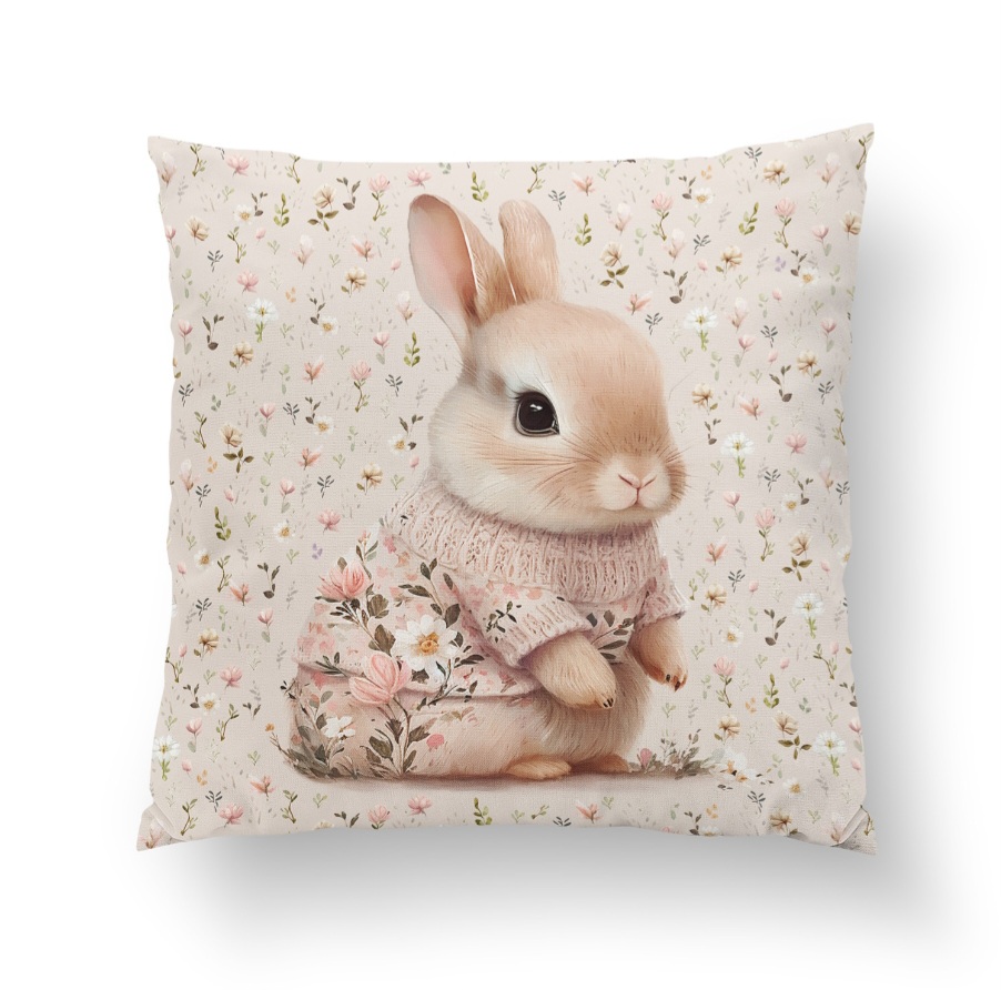 Nyuszi rózsaszín pulóverben prémium párna