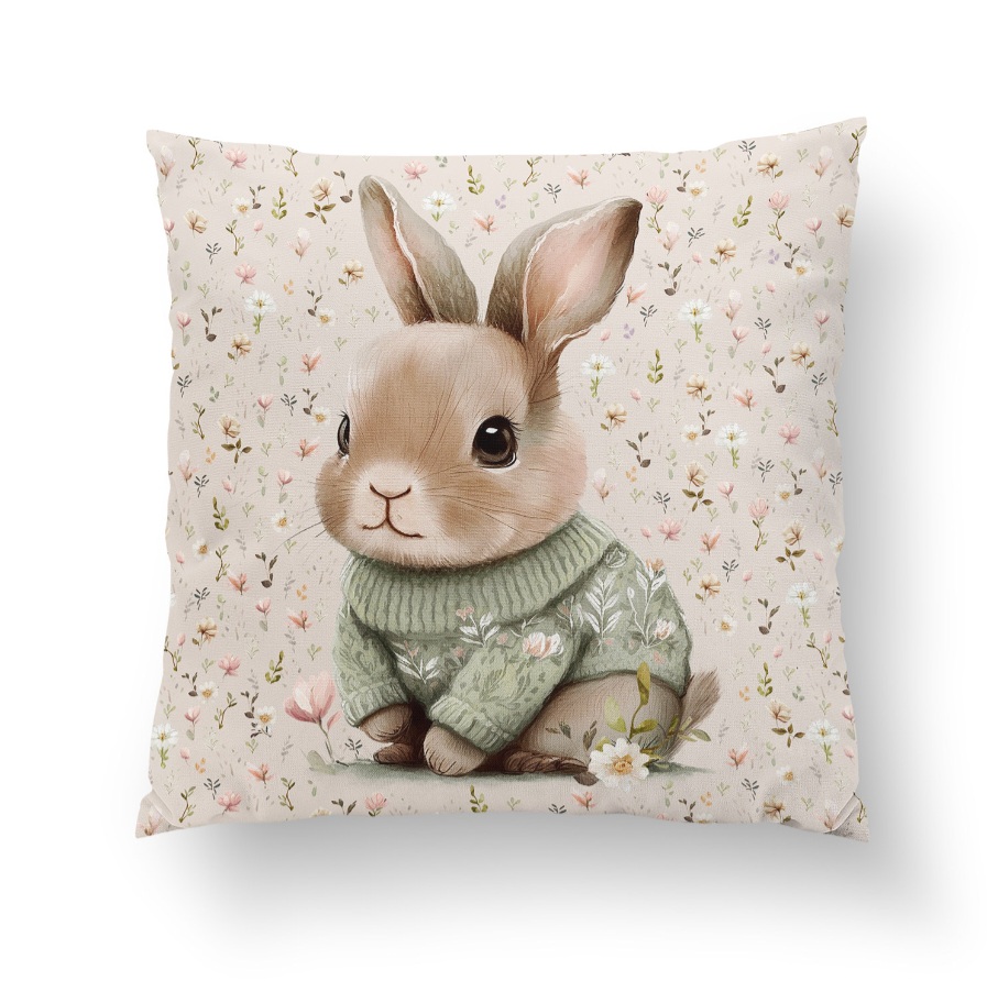 Nyuszi zöld pulóverben prémium párna